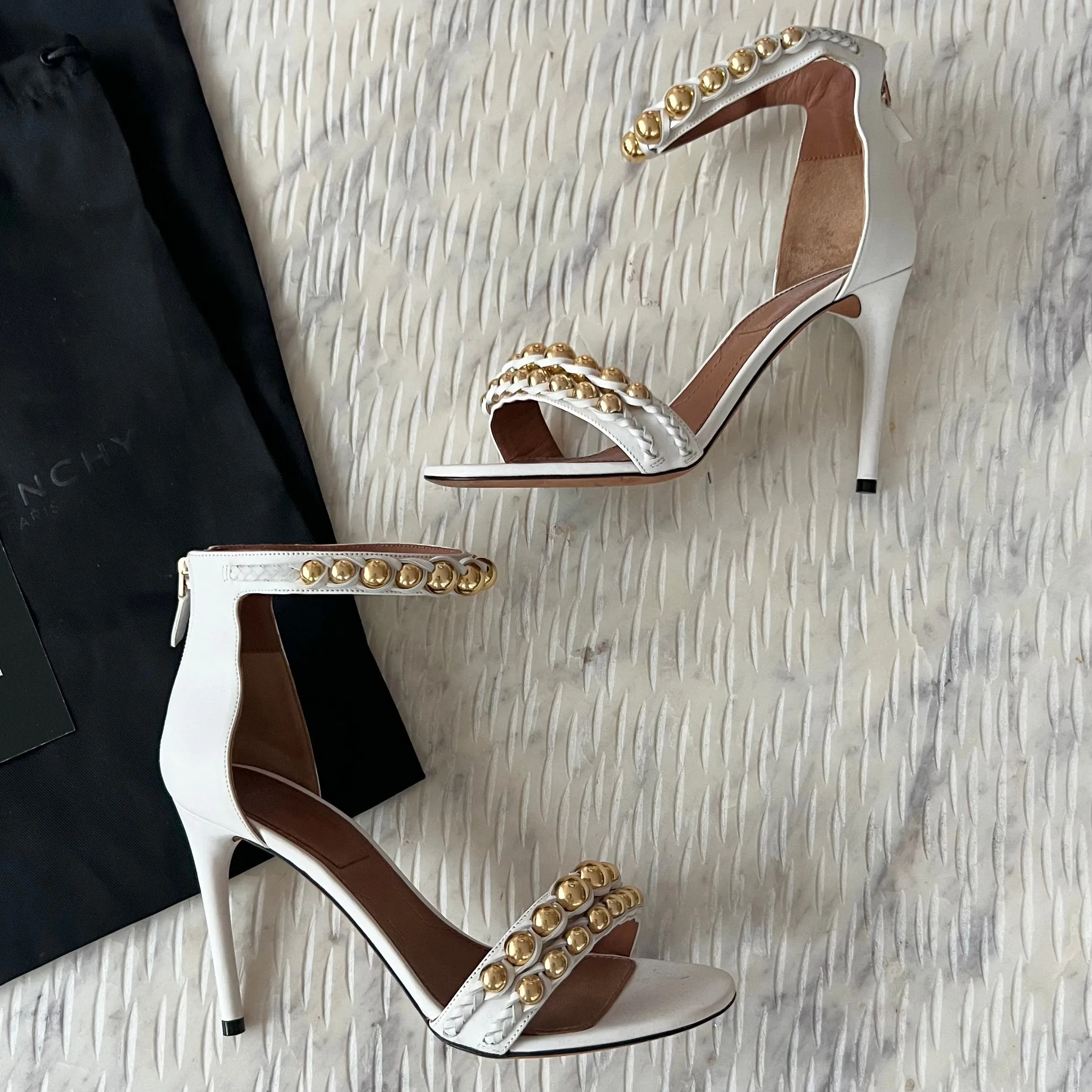 Givenchy White Gold Studded Heels