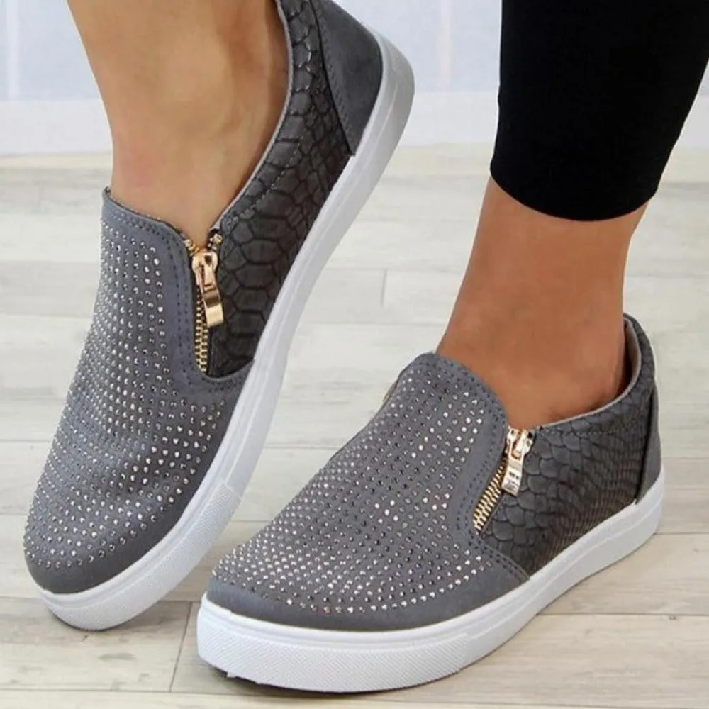 Glitter Platform Crystal Slip On Flat Loafers