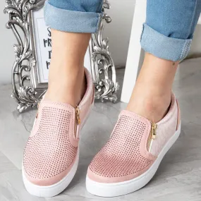 Glitter Platform Crystal Slip On Flat Loafers