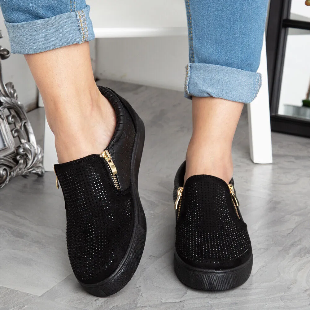 Glitter Platform Crystal Slip On Flat Loafers