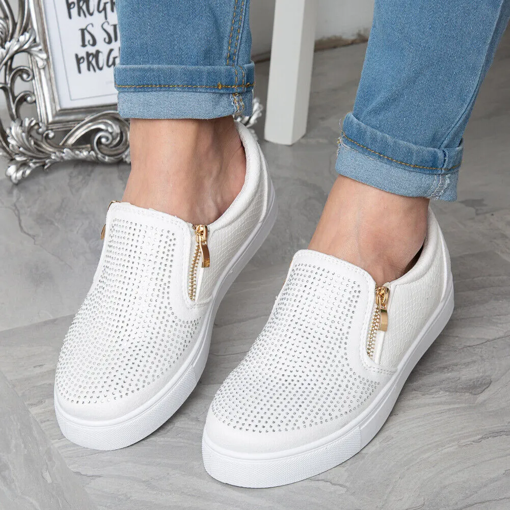 Glitter Platform Crystal Slip On Flat Loafers