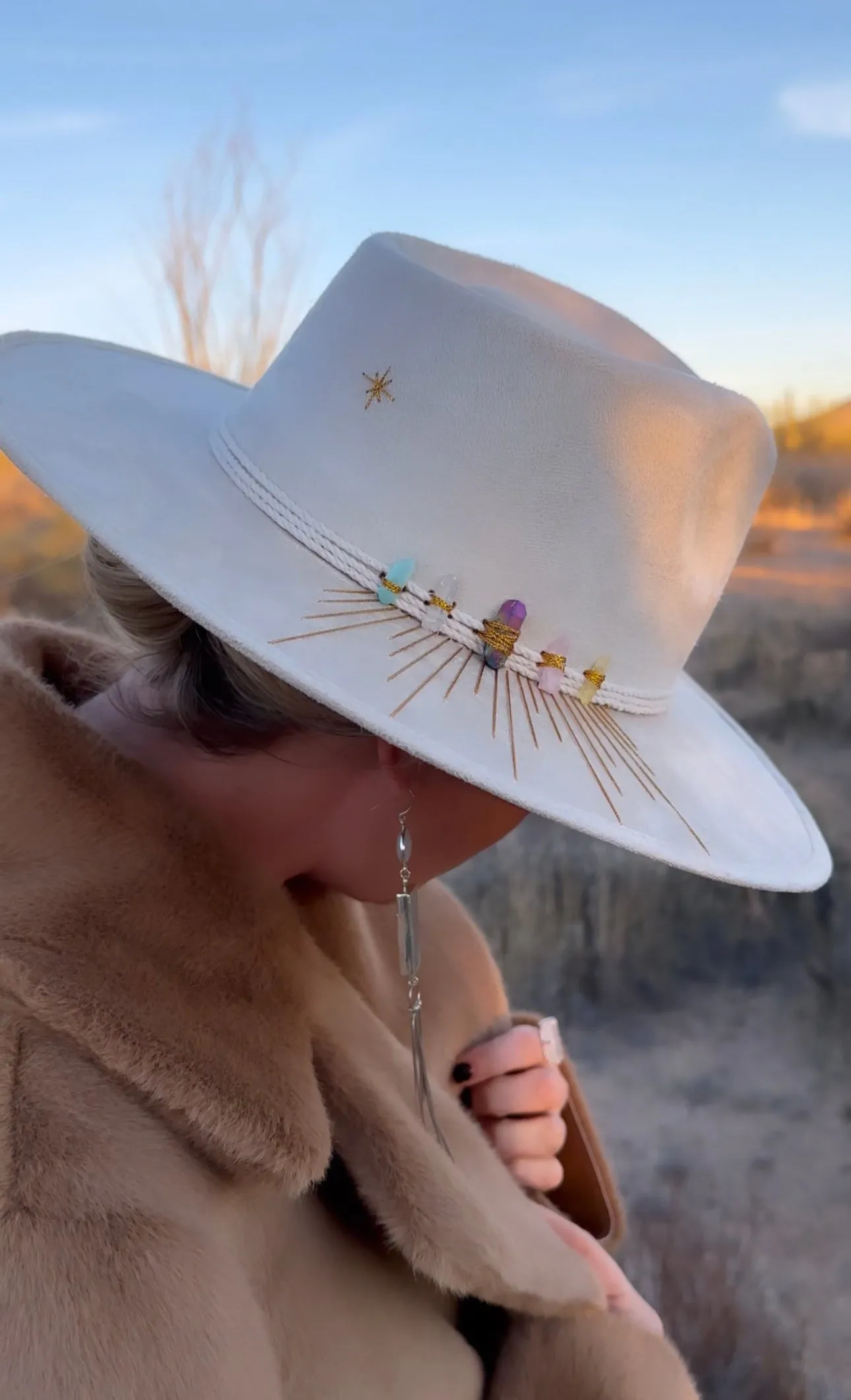 Goddess Energy Crystal Fedora in Off-White