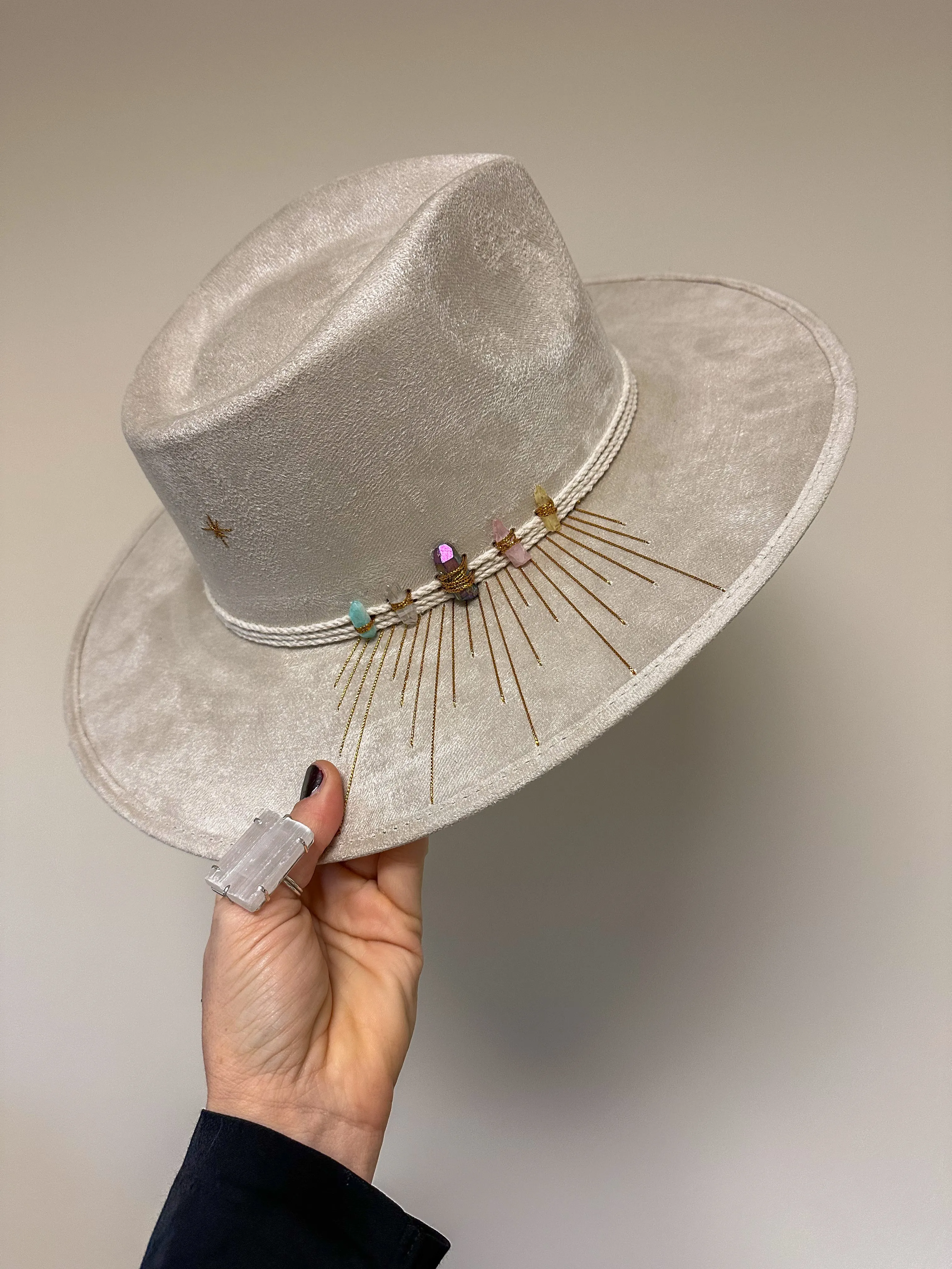 Goddess Energy Crystal Fedora in Off-White