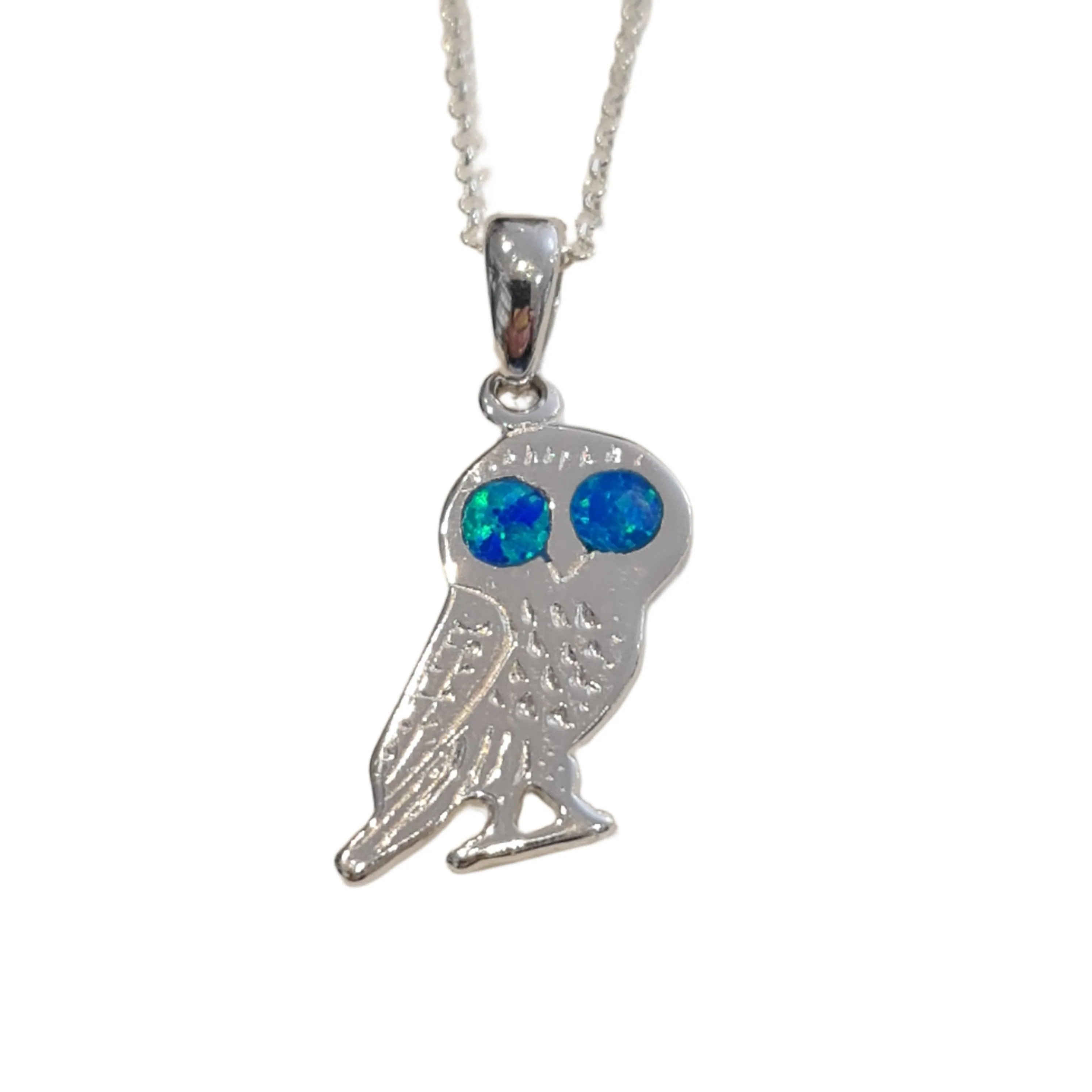 Greek Owl Blue Opal look necklace