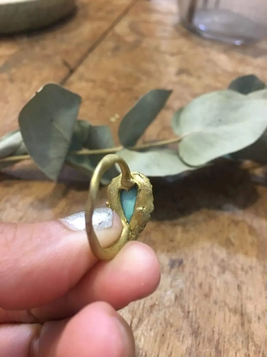 Green stone ring, brass rustic linker, real stones, turquoise stone, green quartz, perfect gift for her, one of a kind ring, organic linker