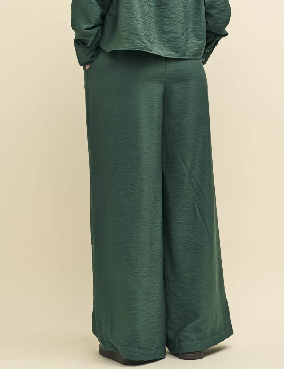 Green Wide Leg Drawstring Trousers