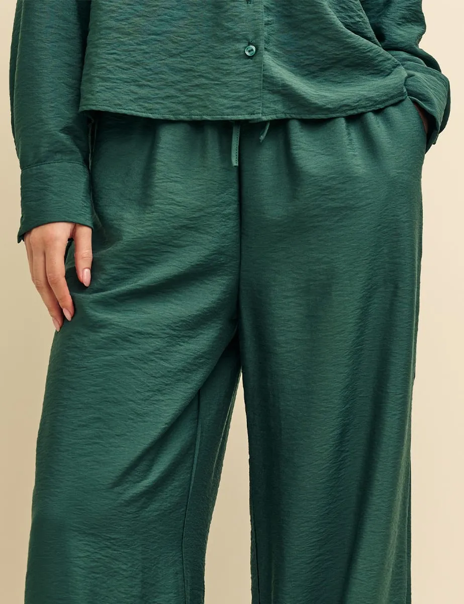 Green Wide Leg Drawstring Trousers