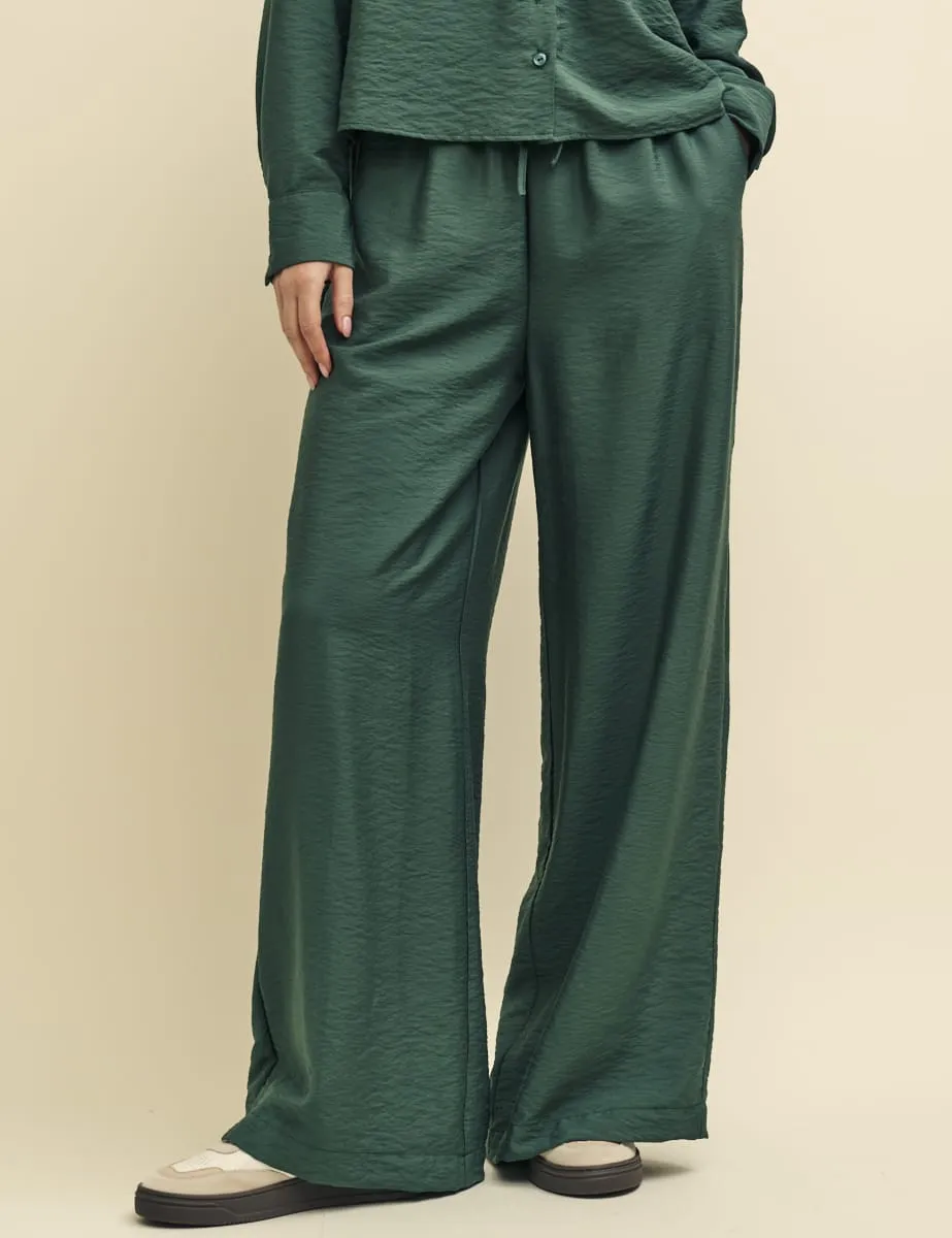 Green Wide Leg Drawstring Trousers