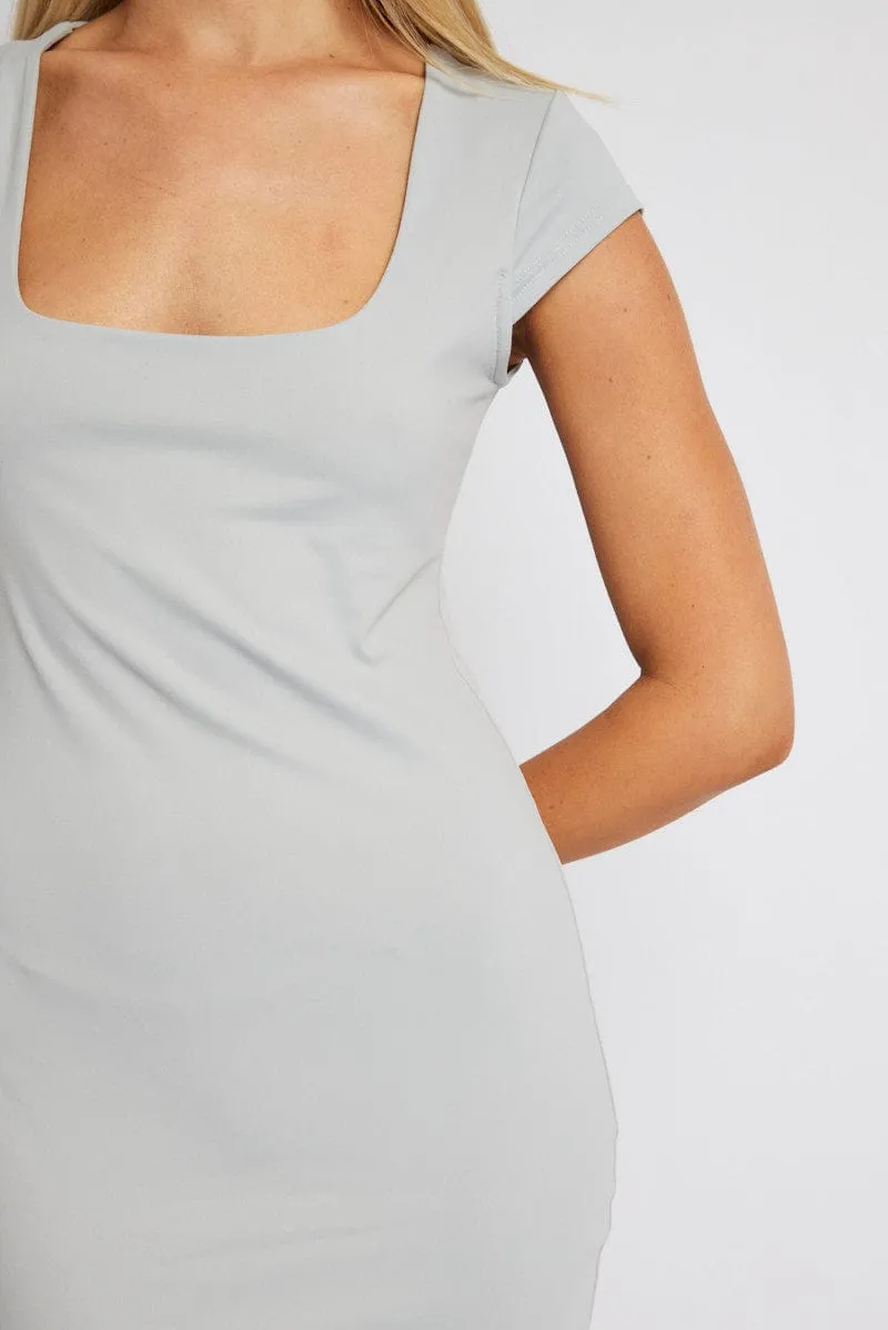 Grey Dress Short Sleeve Square Neck Supersoft