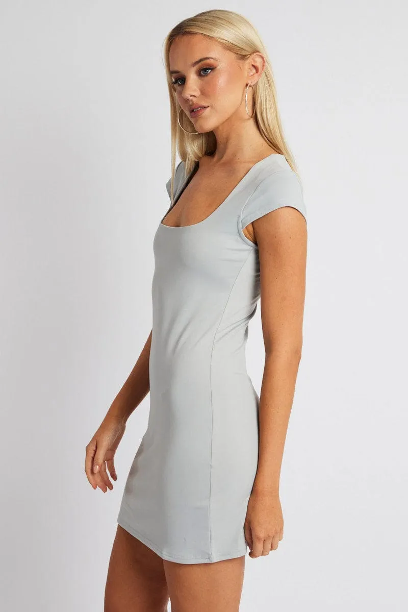 Grey Dress Short Sleeve Square Neck Supersoft