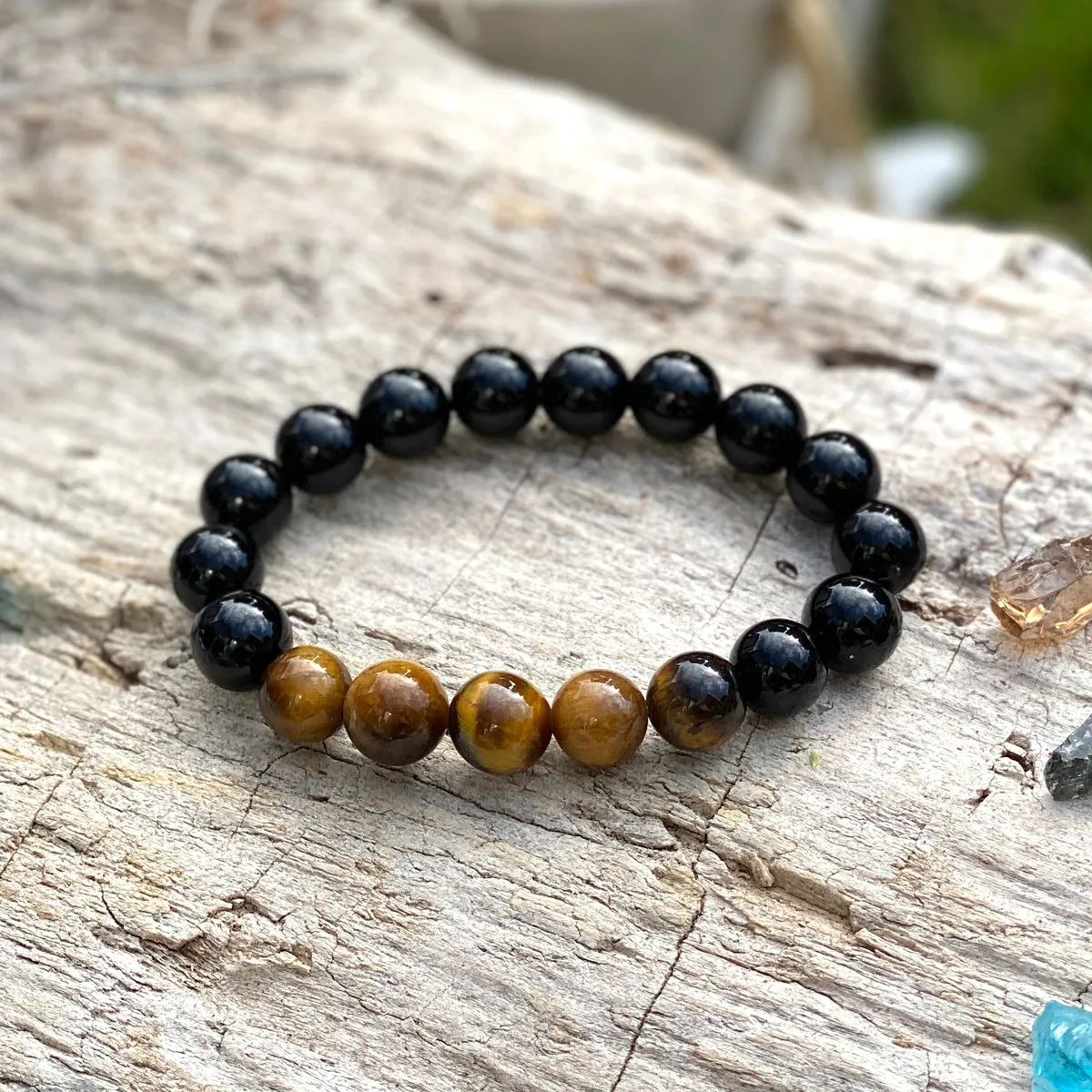 Grounding Earth Bracelet with Onyx and Tiger Eye