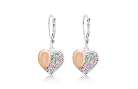 Heart Multi-colored Crystal Palladium Plating Girls Leverback Earring