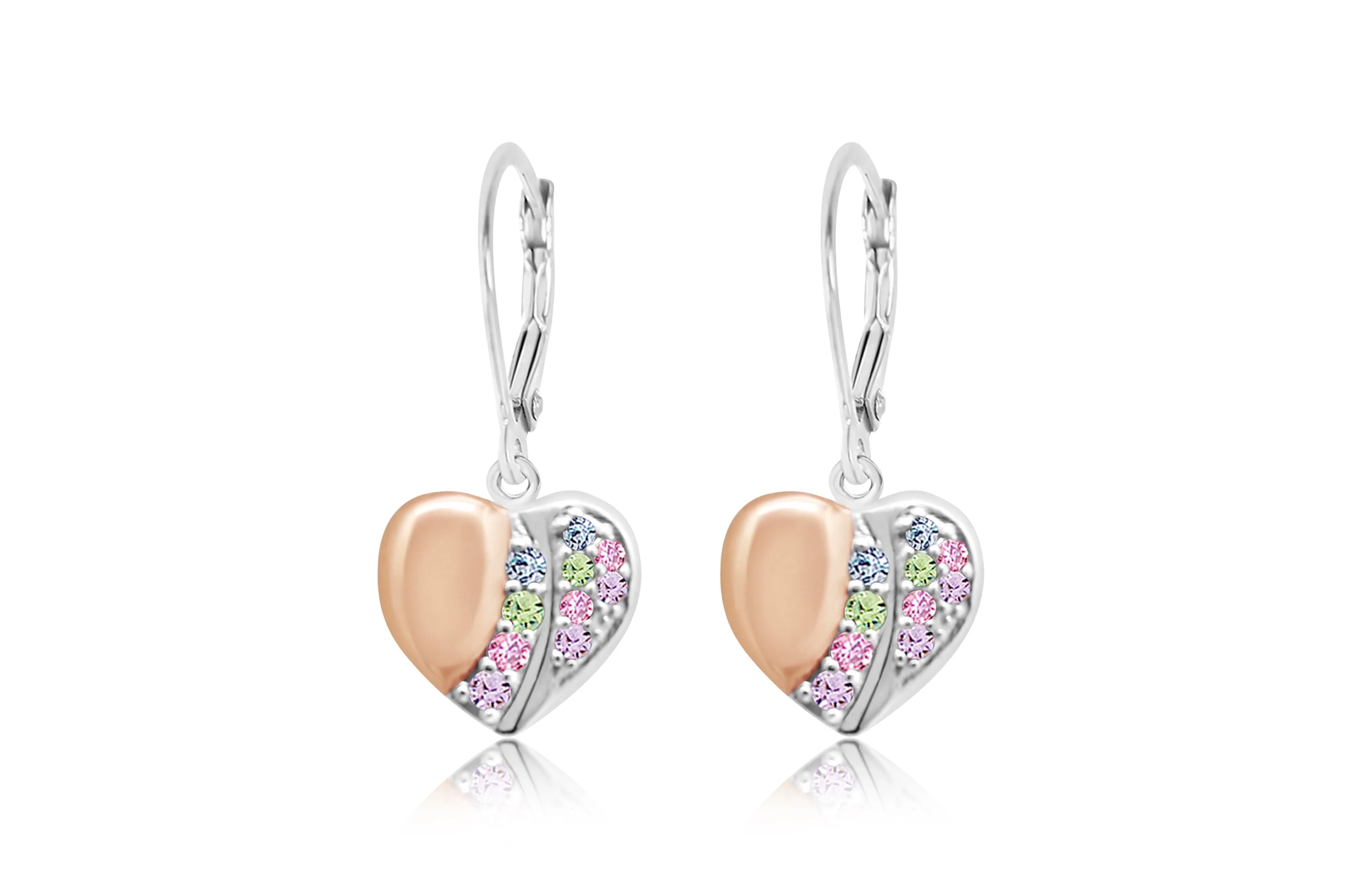 Heart Multi-colored Crystal Palladium Plating Girls Leverback Earring