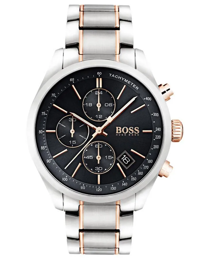 Hugo Boss Mens Grand Prix Watch - Stainless Steel - Chronographs -Date -Bracelet