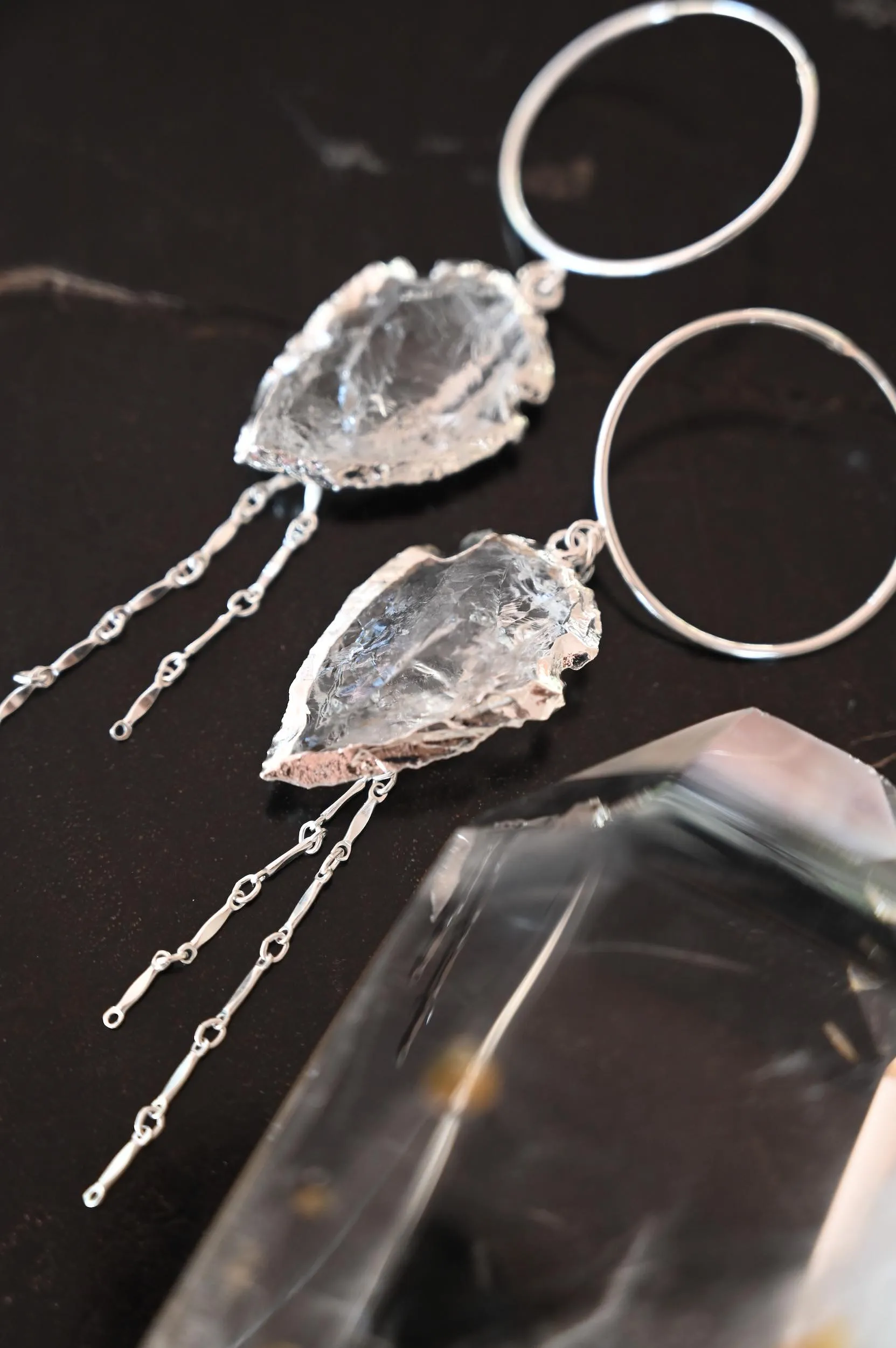 I Am Crystal Clear Quartz Arrowhead Hoops