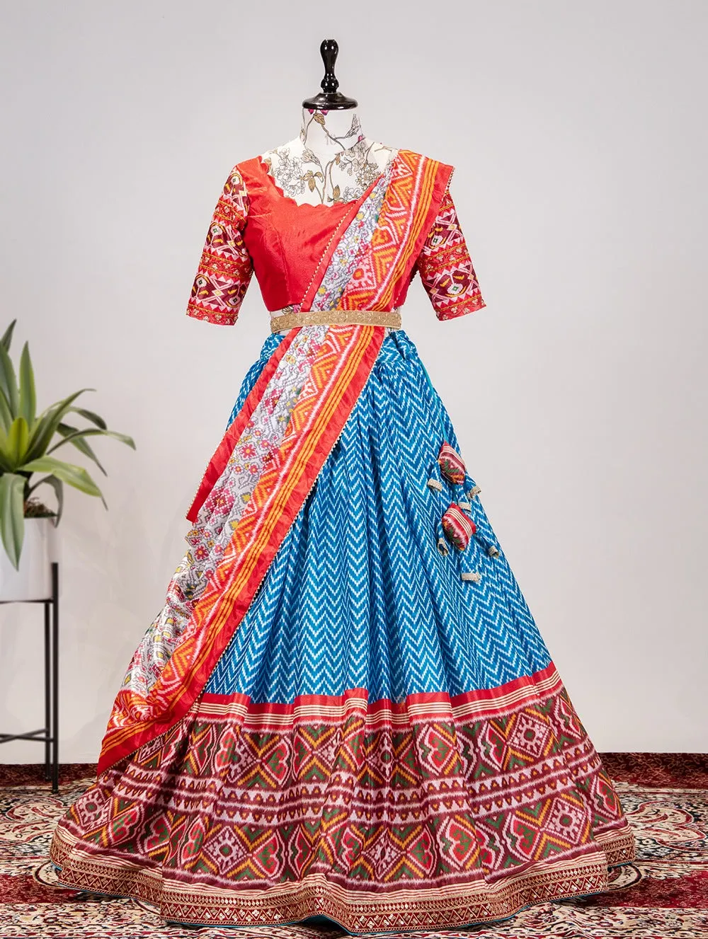 Laheriya-Patola Print and Sequins Embroidery Lace Border Lehenga Choli | Ready To Wear