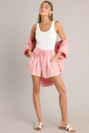 Laid-back Life Seashell Pink 100% Cotton Drawstring Shorts