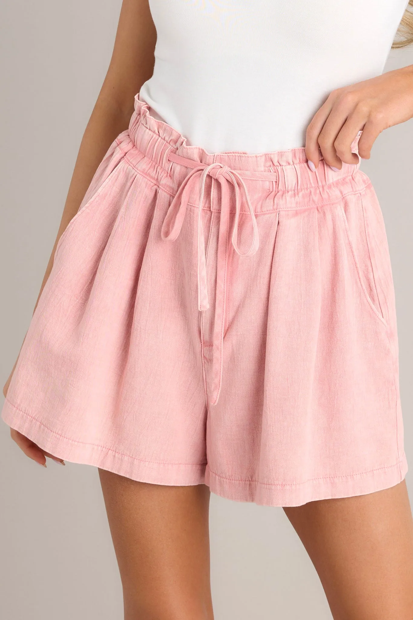 Laid-back Life Seashell Pink 100% Cotton Drawstring Shorts