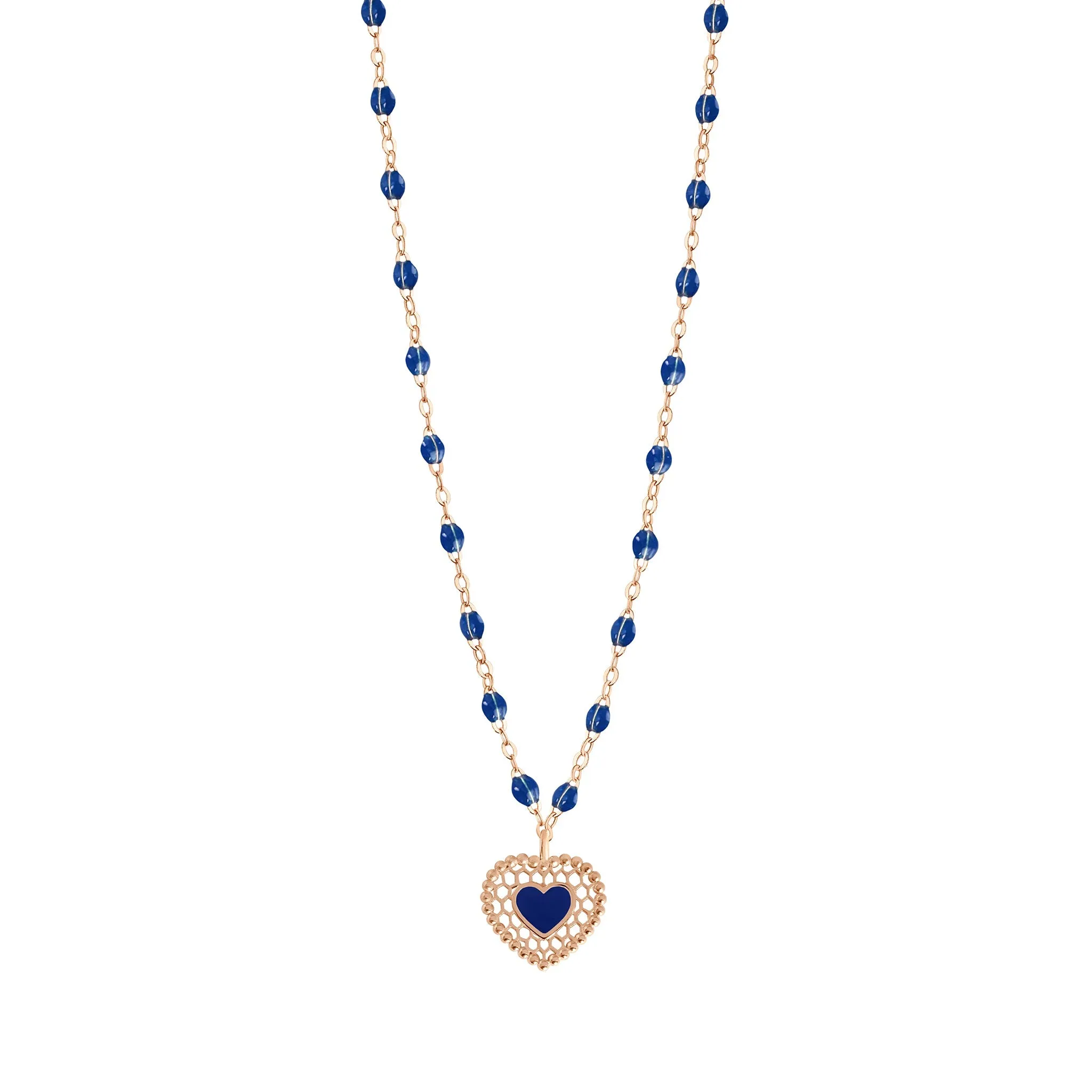 Lapis Lace Heart Necklace, Rose Gold, 16.5"