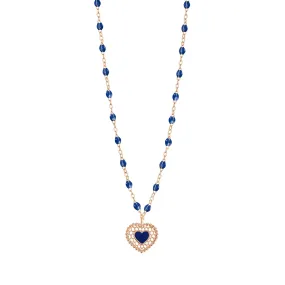 Lapis Lace Heart Necklace, Rose Gold, 16.5"