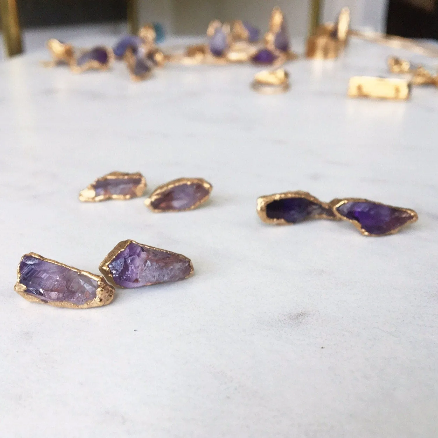 Large Raw Amethyst Stud Earring