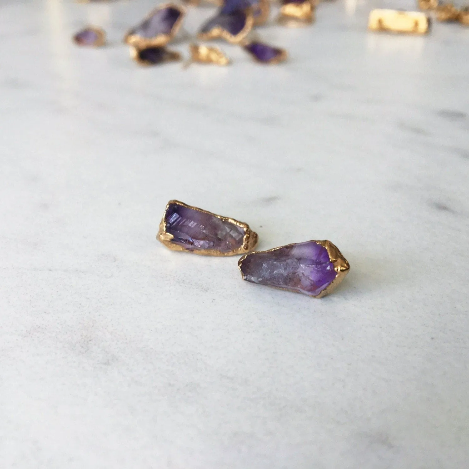 Large Raw Amethyst Stud Earring