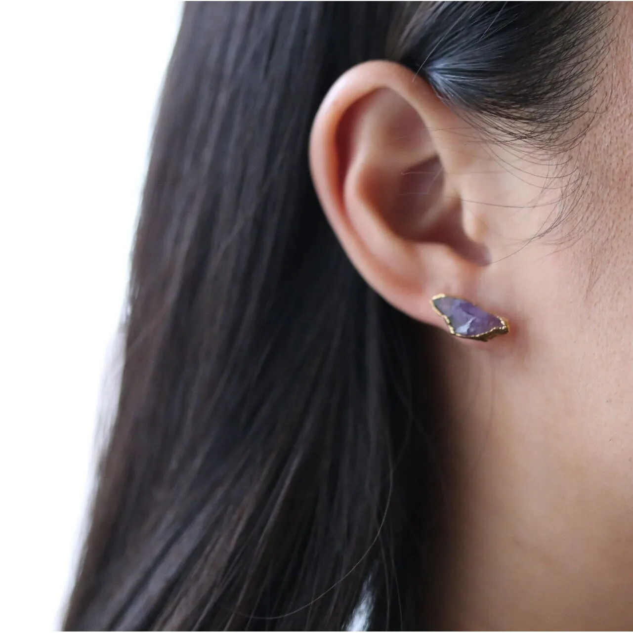 Large Raw Amethyst Stud Earring