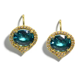 Lauren K - Drop Earrings with Blue Zircon and Diamonds, 18k Yellow Gold