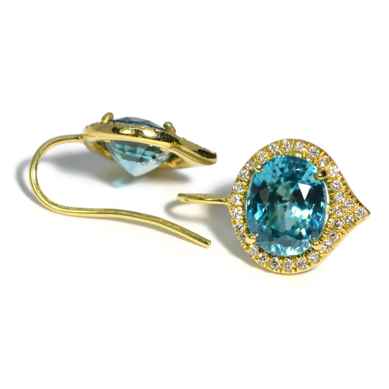 Lauren K - Drop Earrings with Blue Zircon and Diamonds, 18k Yellow Gold