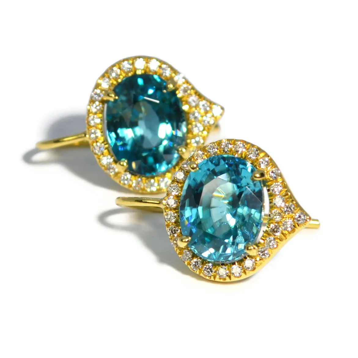 Lauren K - Drop Earrings with Blue Zircon and Diamonds, 18k Yellow Gold