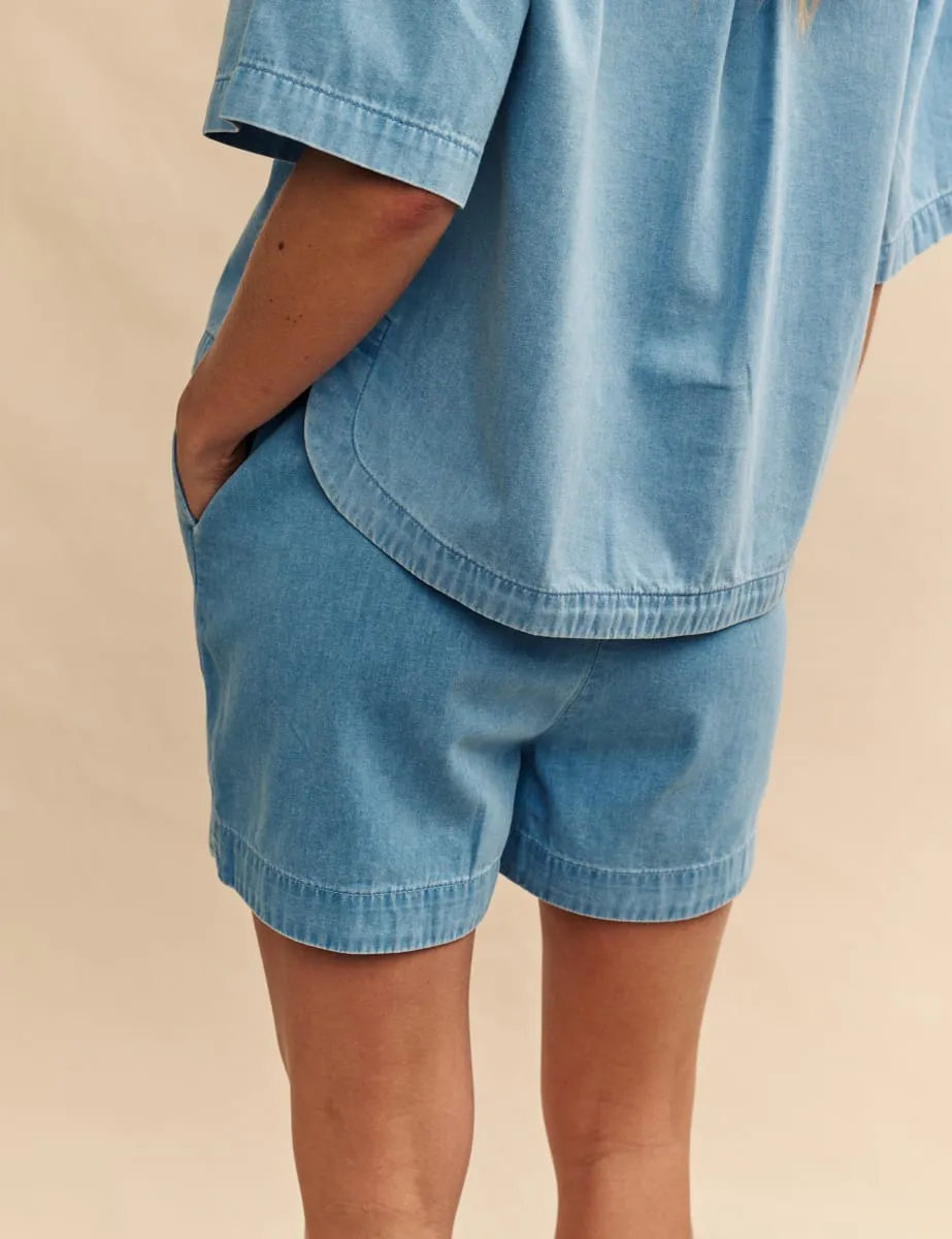 Light Wash Denim Drawstring Jet Shorts