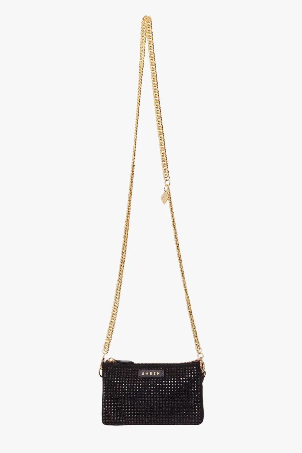 Lily Black Crystal Crossbody Bag with Gold Chain