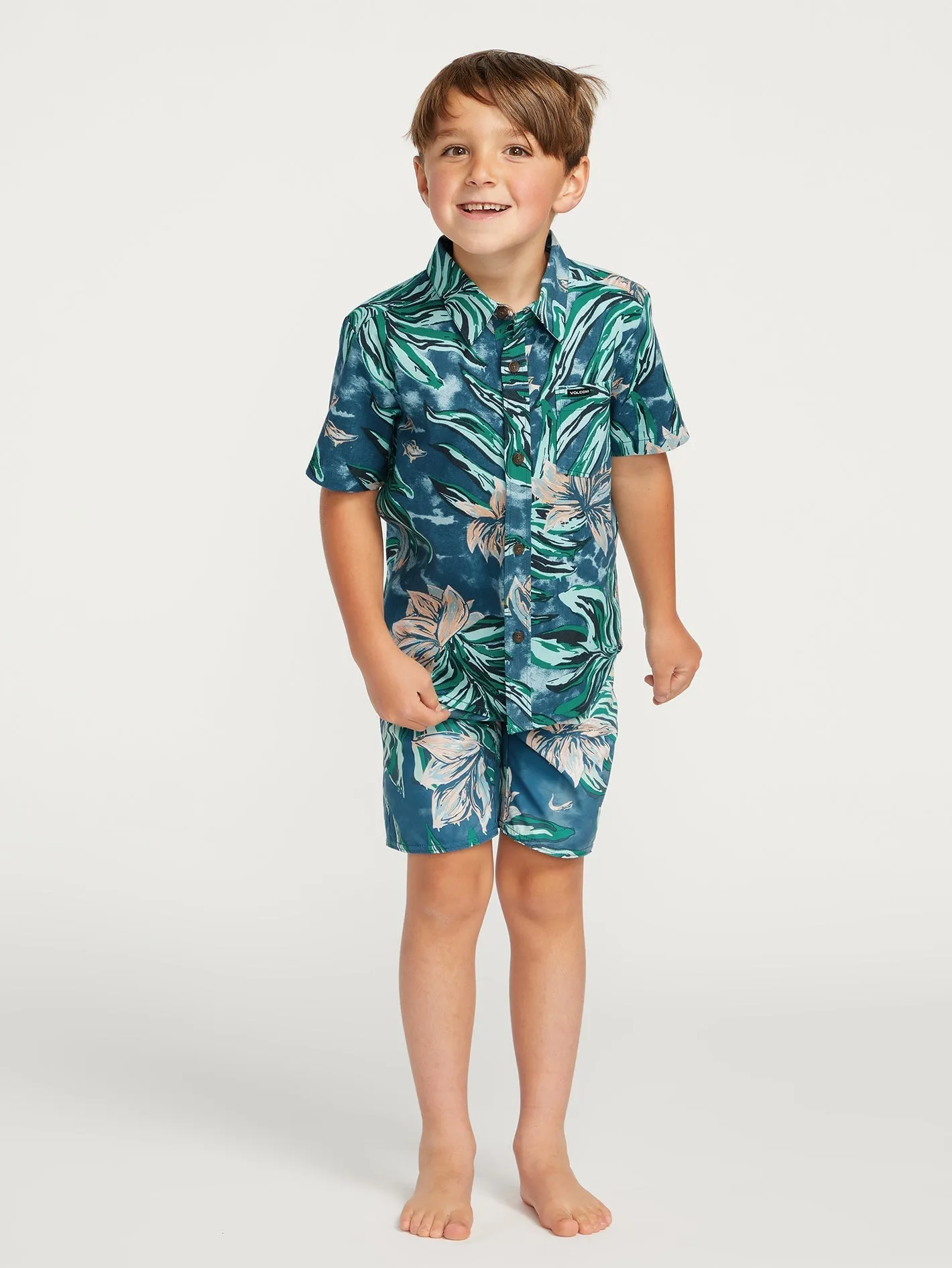 Little Boys Marble Floral Short Sleeve Shirt