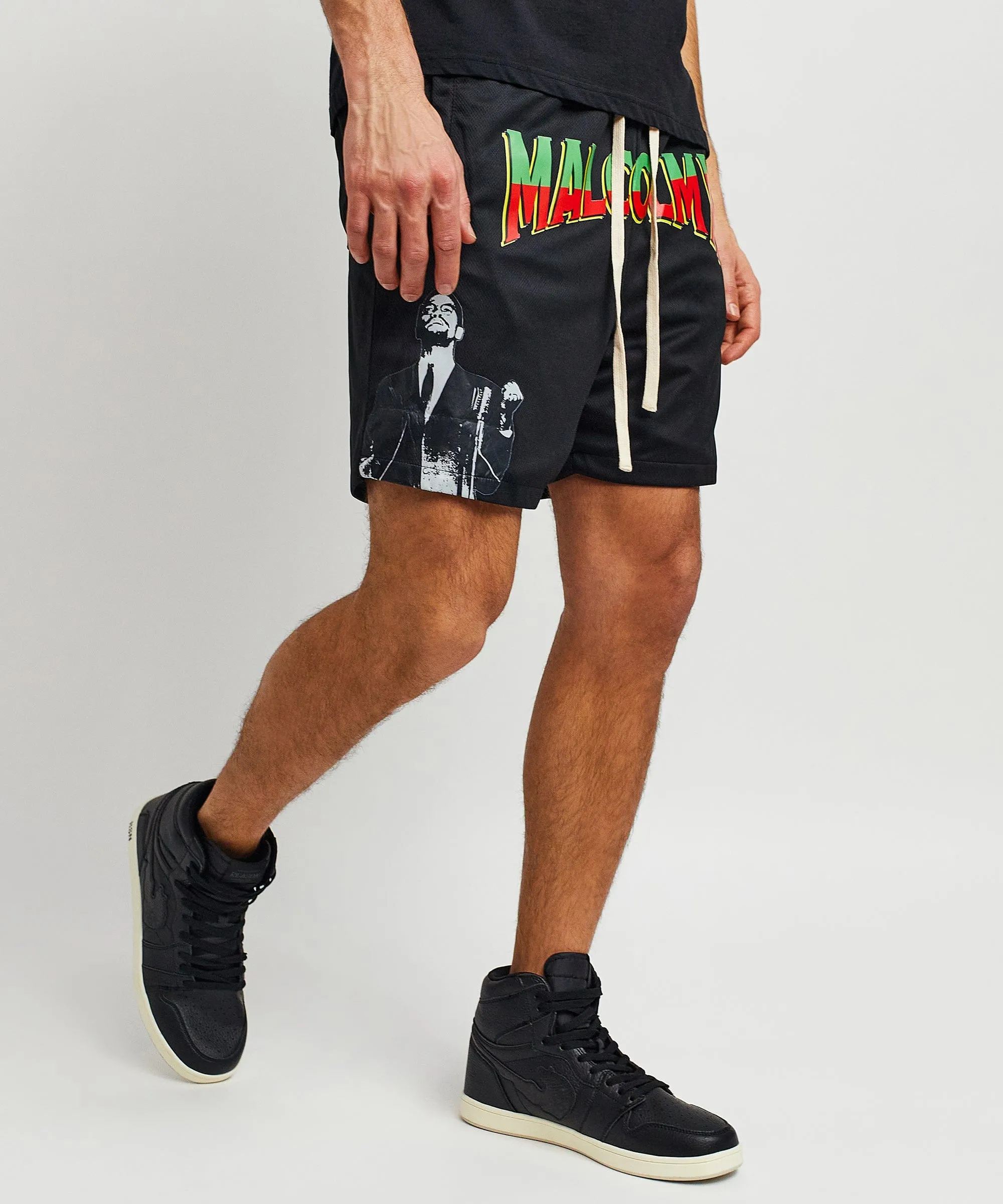 Malcolm X Retro Mesh Shorts - Black