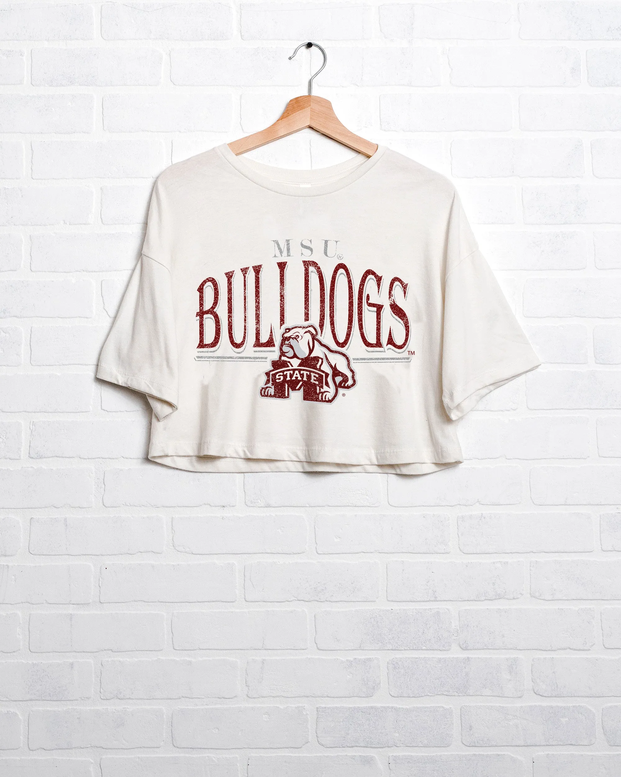 Mississippi State Bulldogs 80s White Cropped Tee