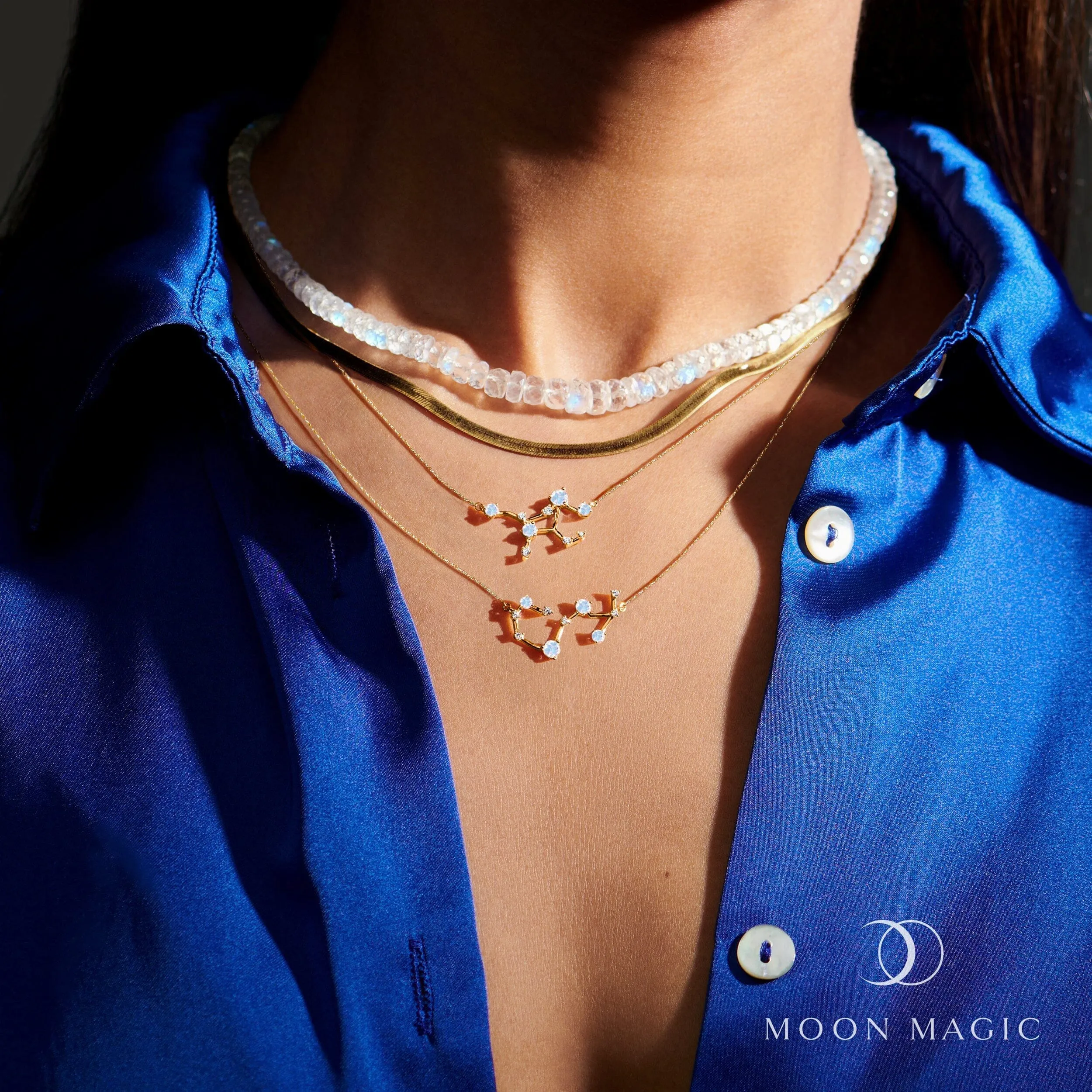 Moonstone Diamond Necklace - Virgo Zodiac Constellation