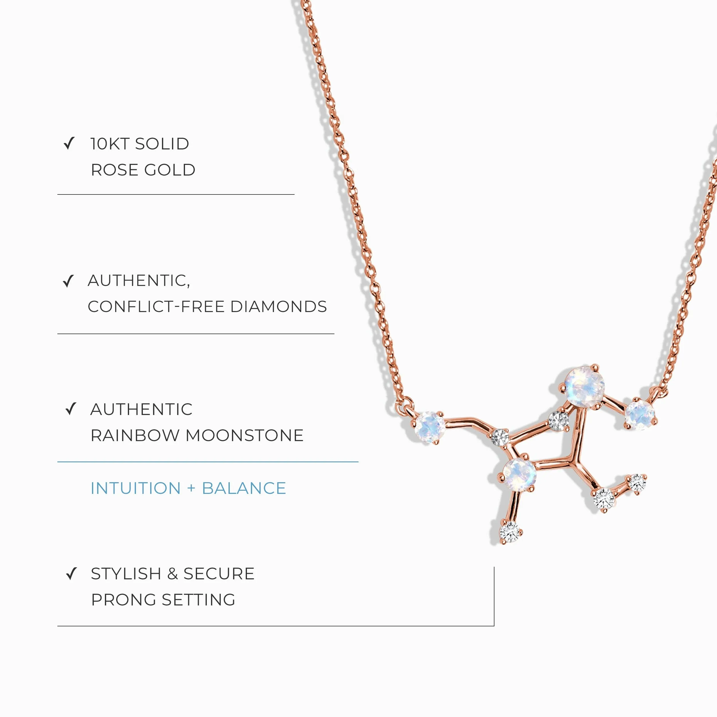 Moonstone Diamond Necklace - Virgo Zodiac Constellation