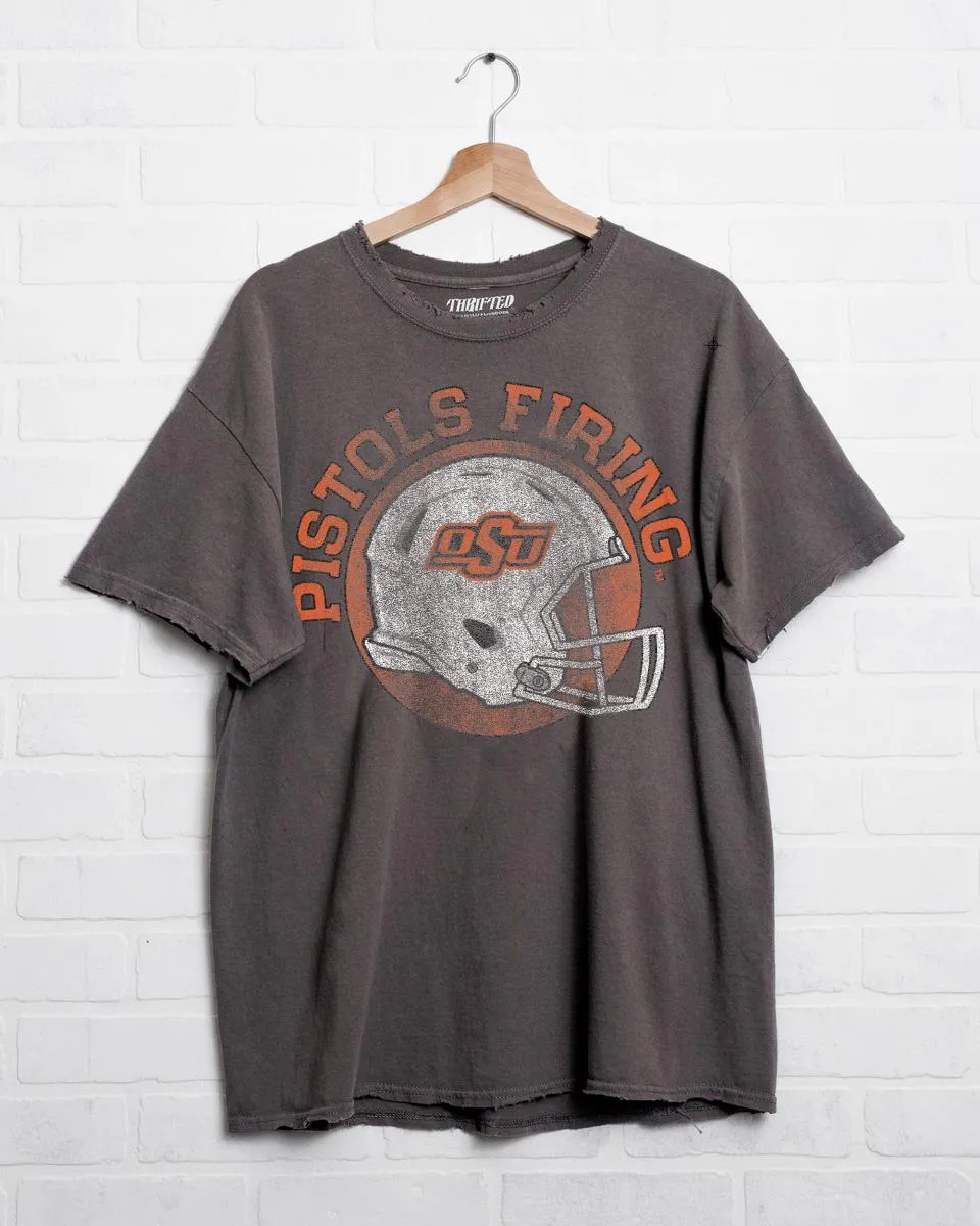 OSU Cowboys Helmet Circle Off Black Thrifted Tee