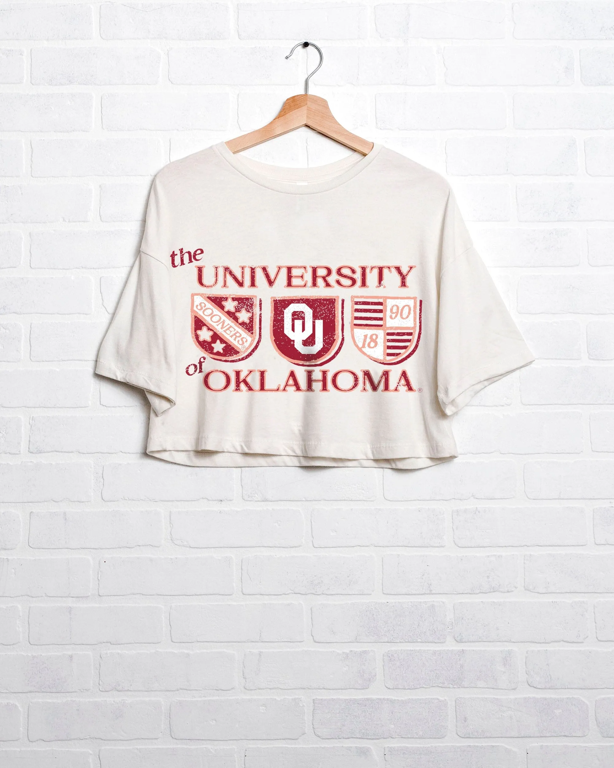 OU Shield Row Off White Cropped Tee