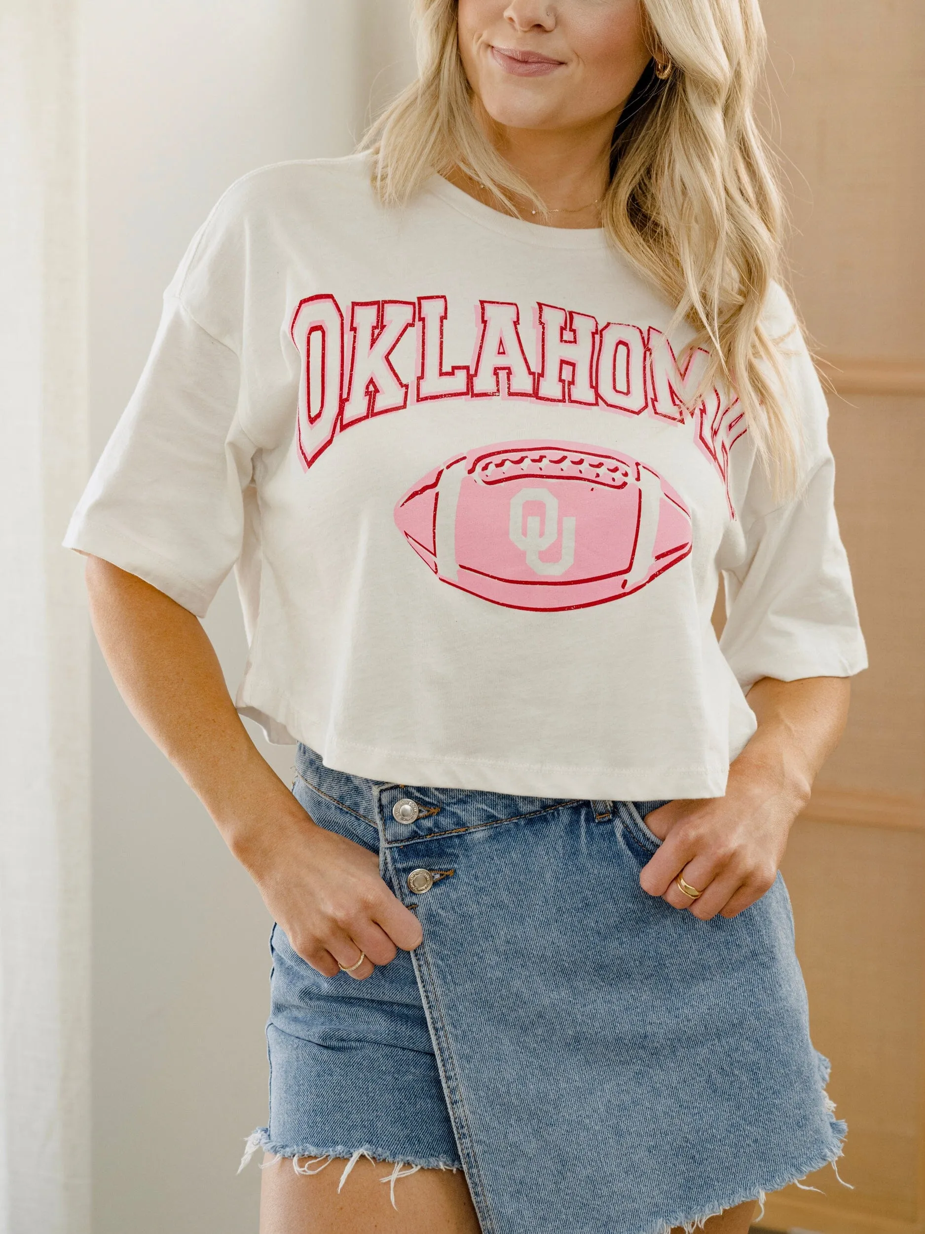 OU Wonka Football Off White Cropped Tee