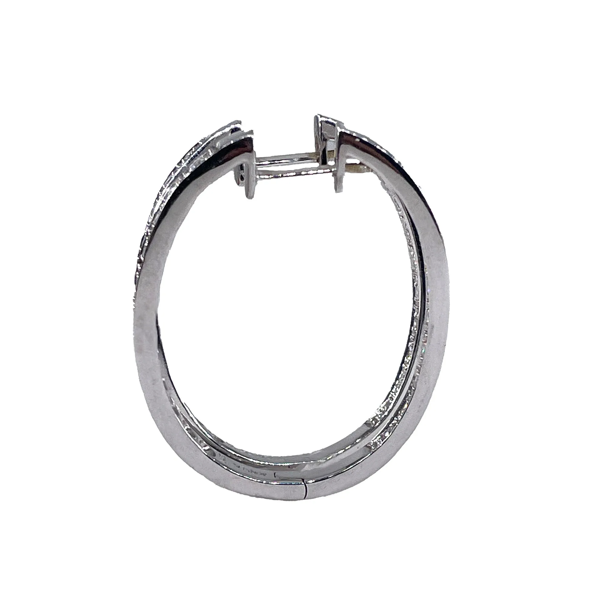 Oval Sonia B. Bitton 1.1ctw Diamond Inside Out 14k White Gold Hoop Estate Earrings