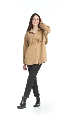 Papillon Soft Corduroy Fringe Shirt Jacket - 13762