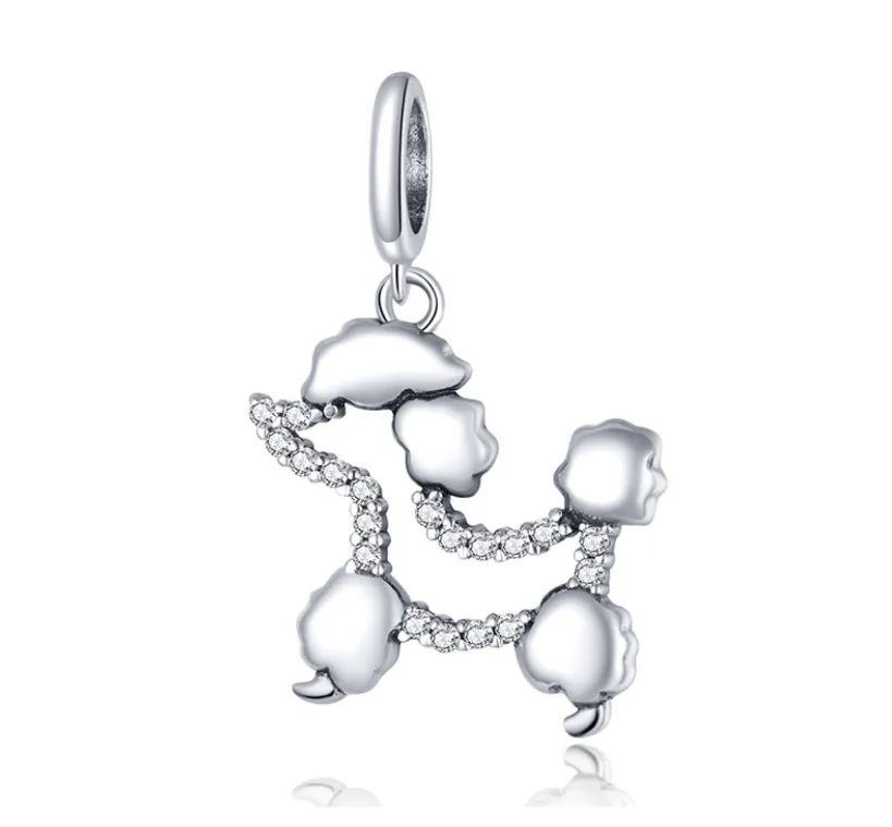 Pet Poodle Crystal Dangle Charm 925 Sterling Silver