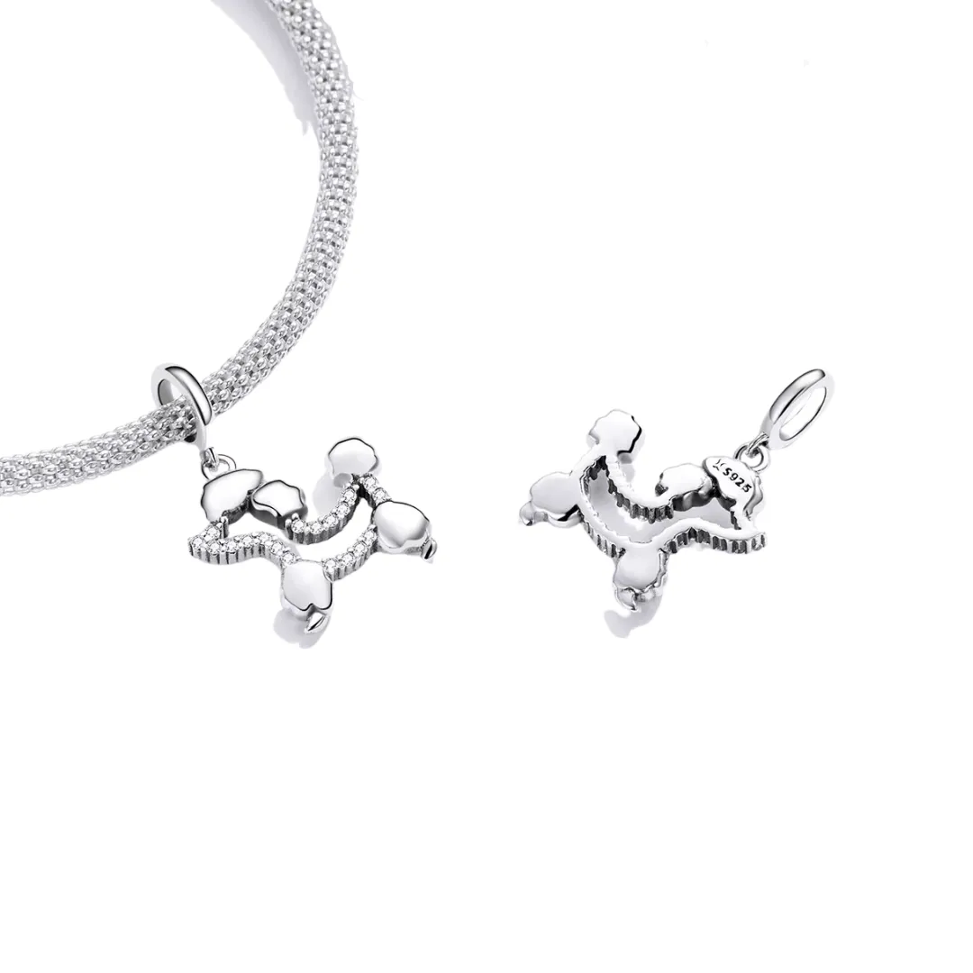 Pet Poodle Crystal Dangle Charm 925 Sterling Silver