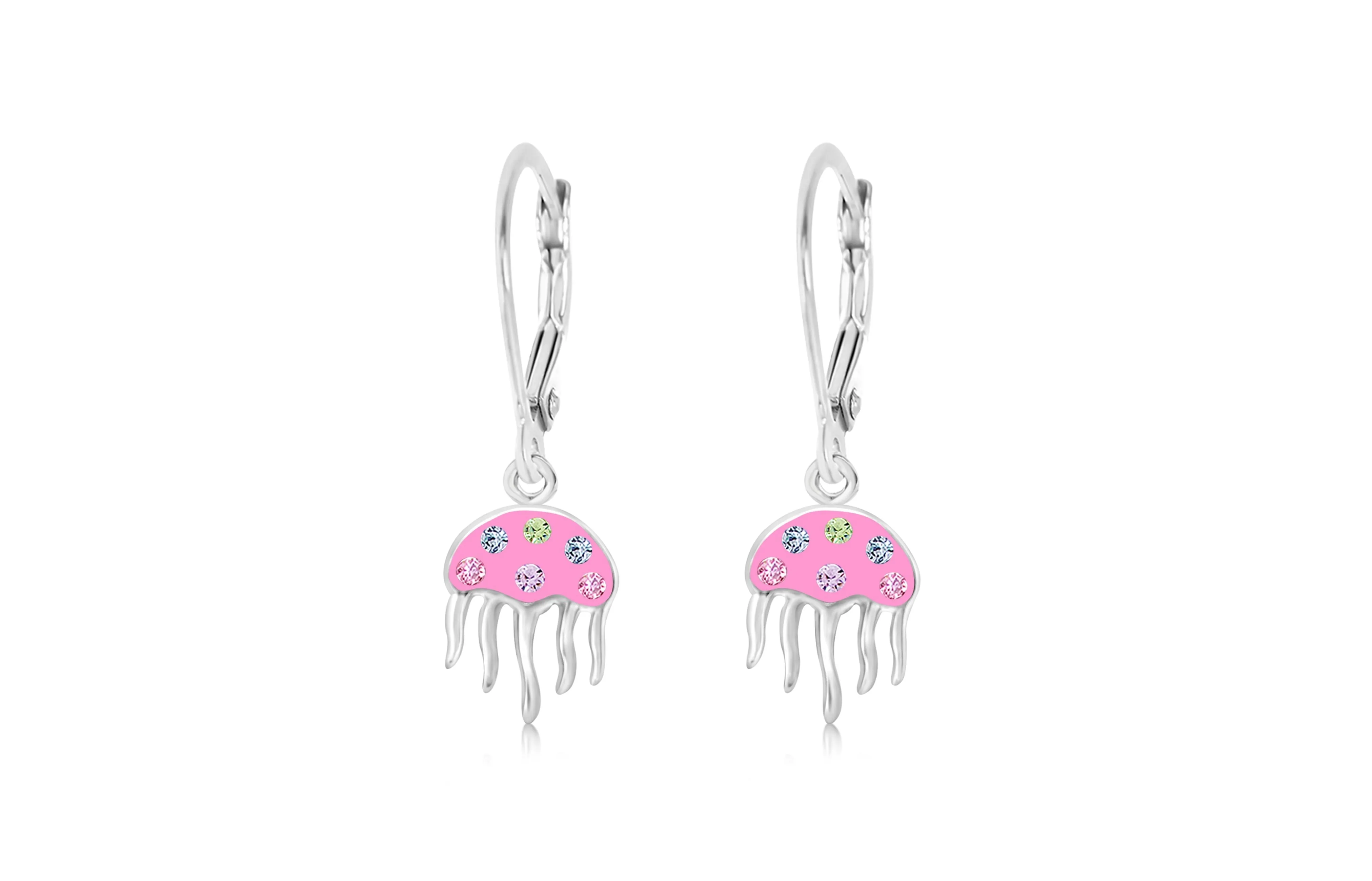 Pink Jellyfish Multi-color Crystal White Gold Palladium Plating Girl's Leverback Earring