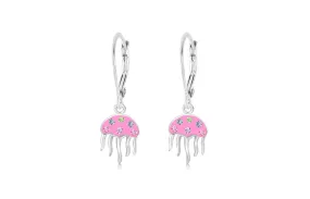 Pink Jellyfish Multi-color Crystal White Gold Palladium Plating Girl's Leverback Earring