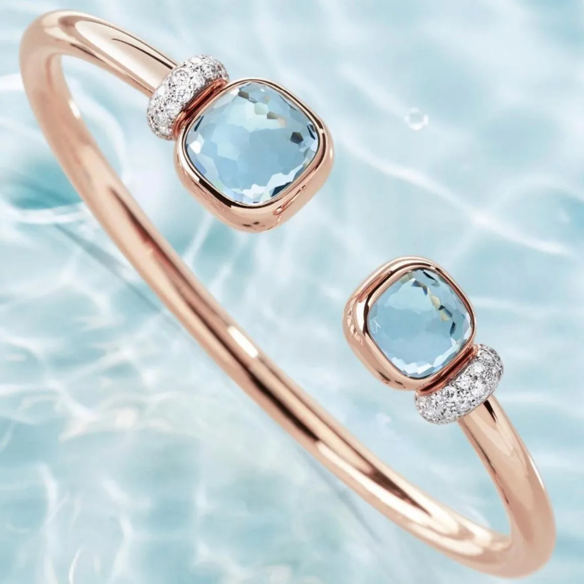 Pomellato - Nudo - Bracelet, 18k Rose Gold with Sky Blue Topaz and Diamonds