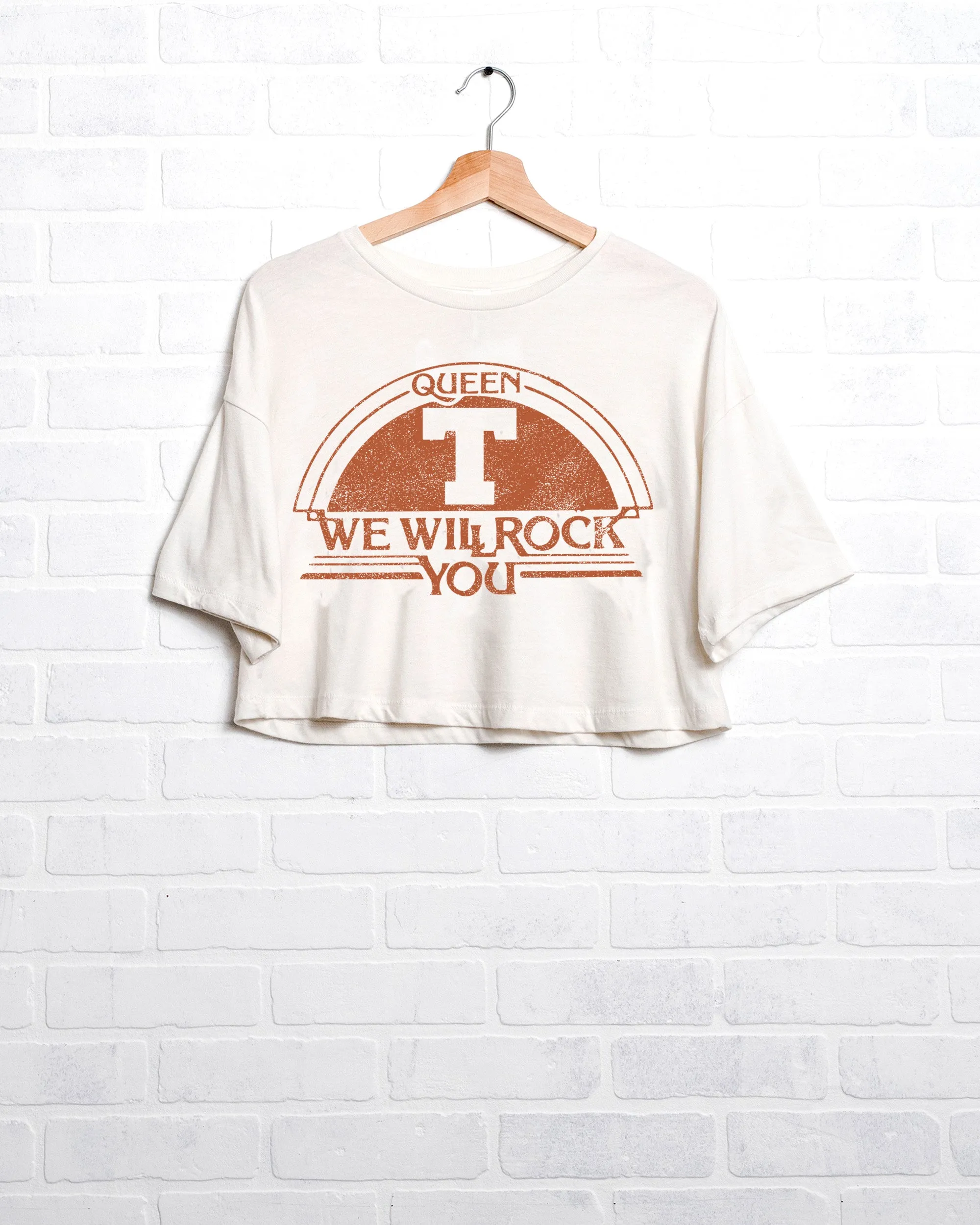 Queen Texas Longhorns Rock You White Cropped Tee