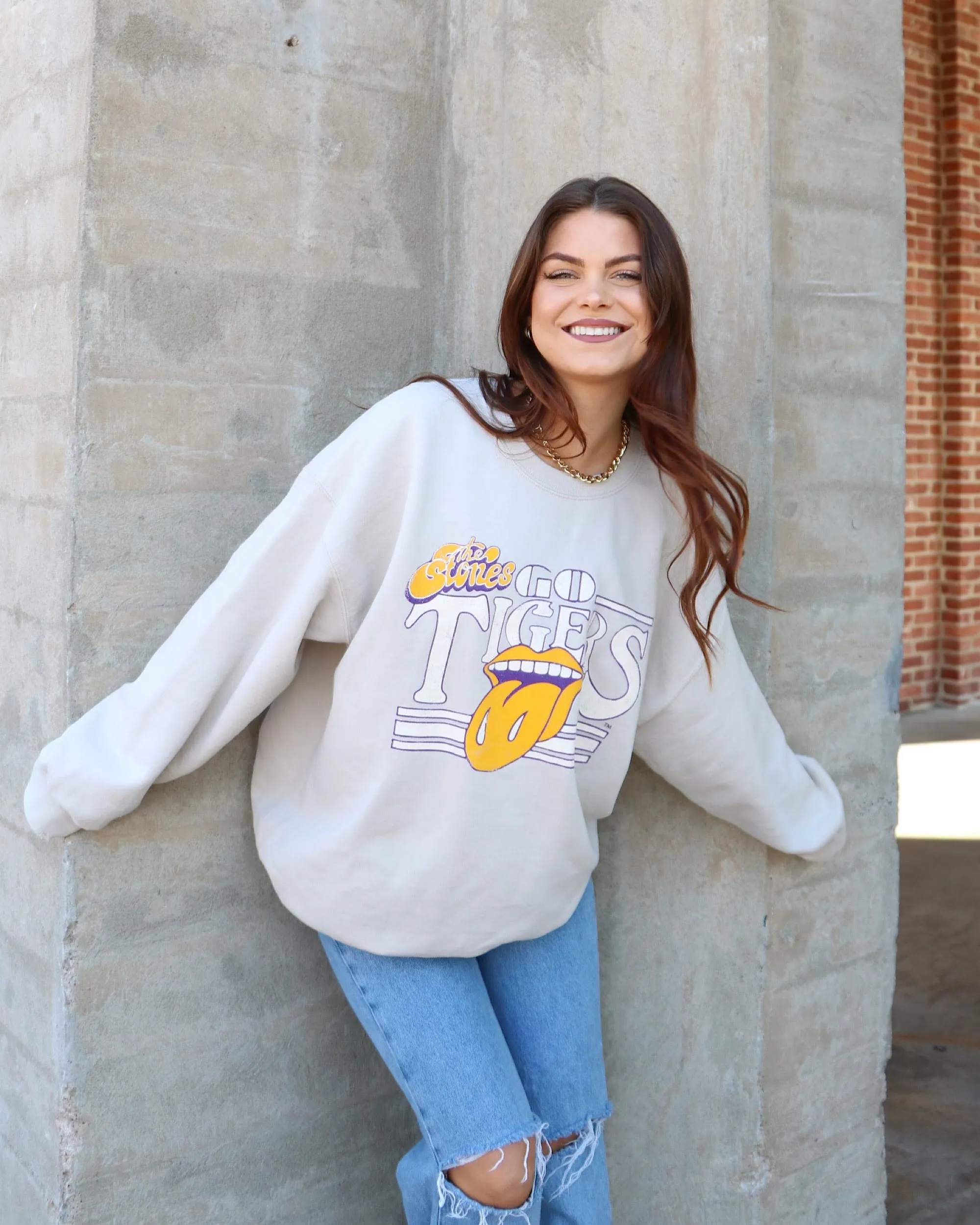 Rolling Stones LSU Tigers Stoned Sand Thrifted Sweatshirt