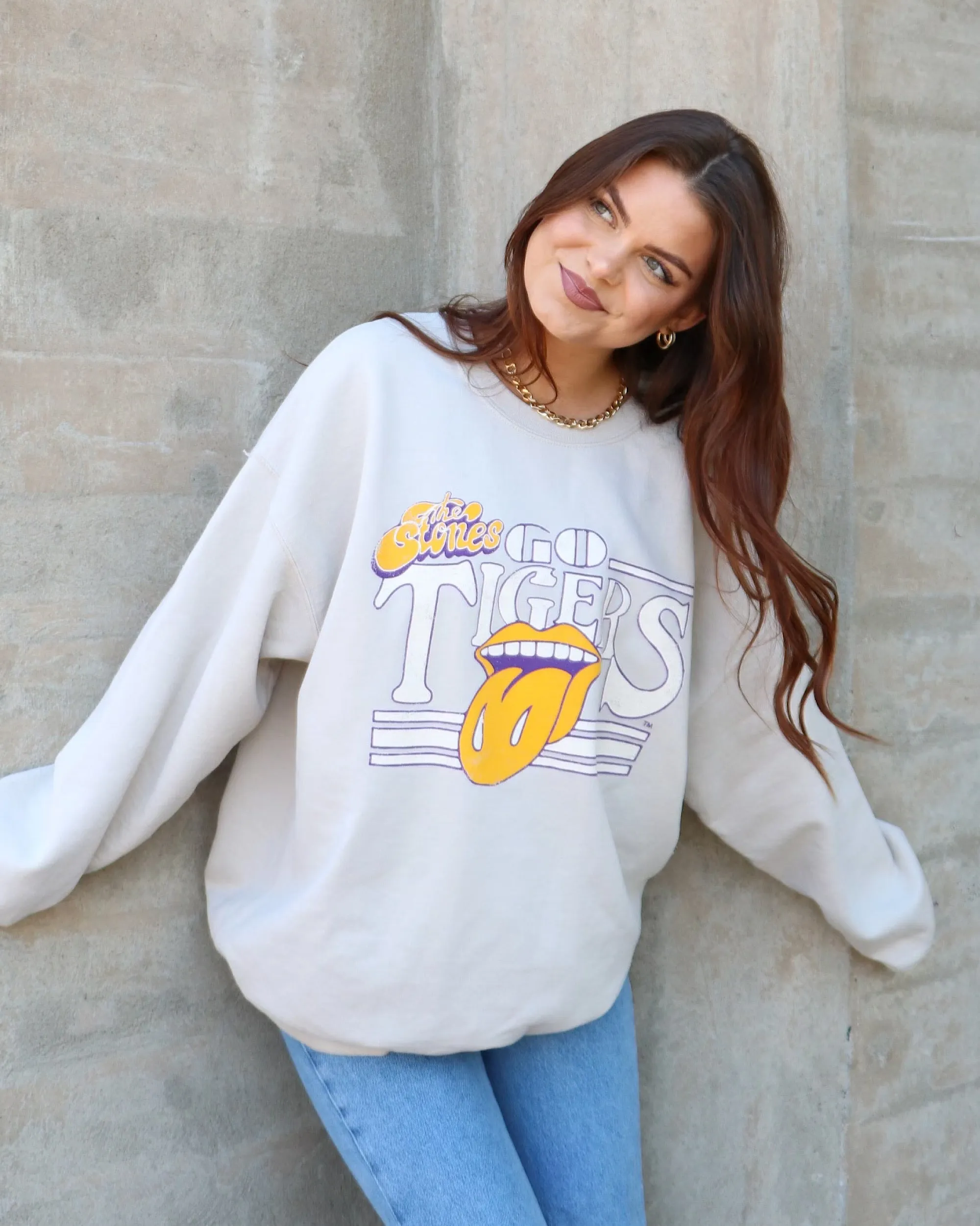 Rolling Stones LSU Tigers Stoned Sand Thrifted Sweatshirt